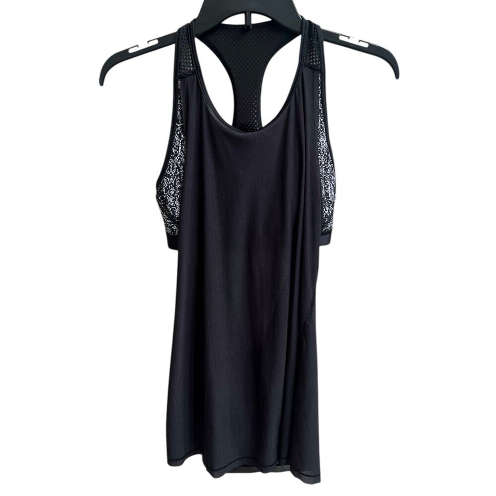 Lululemon Fit Physique Tank White Black Sz 6 Mesh Overlay Yoga Fitness
